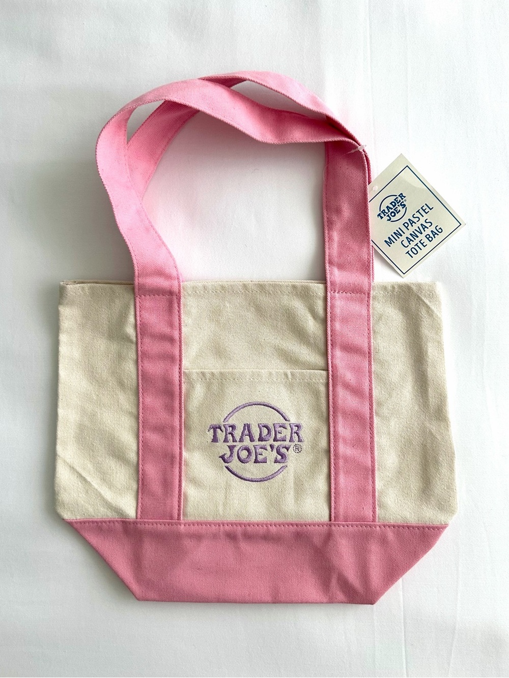 Trader Joe's Cream Canvas Tote with Pink Trim NWT